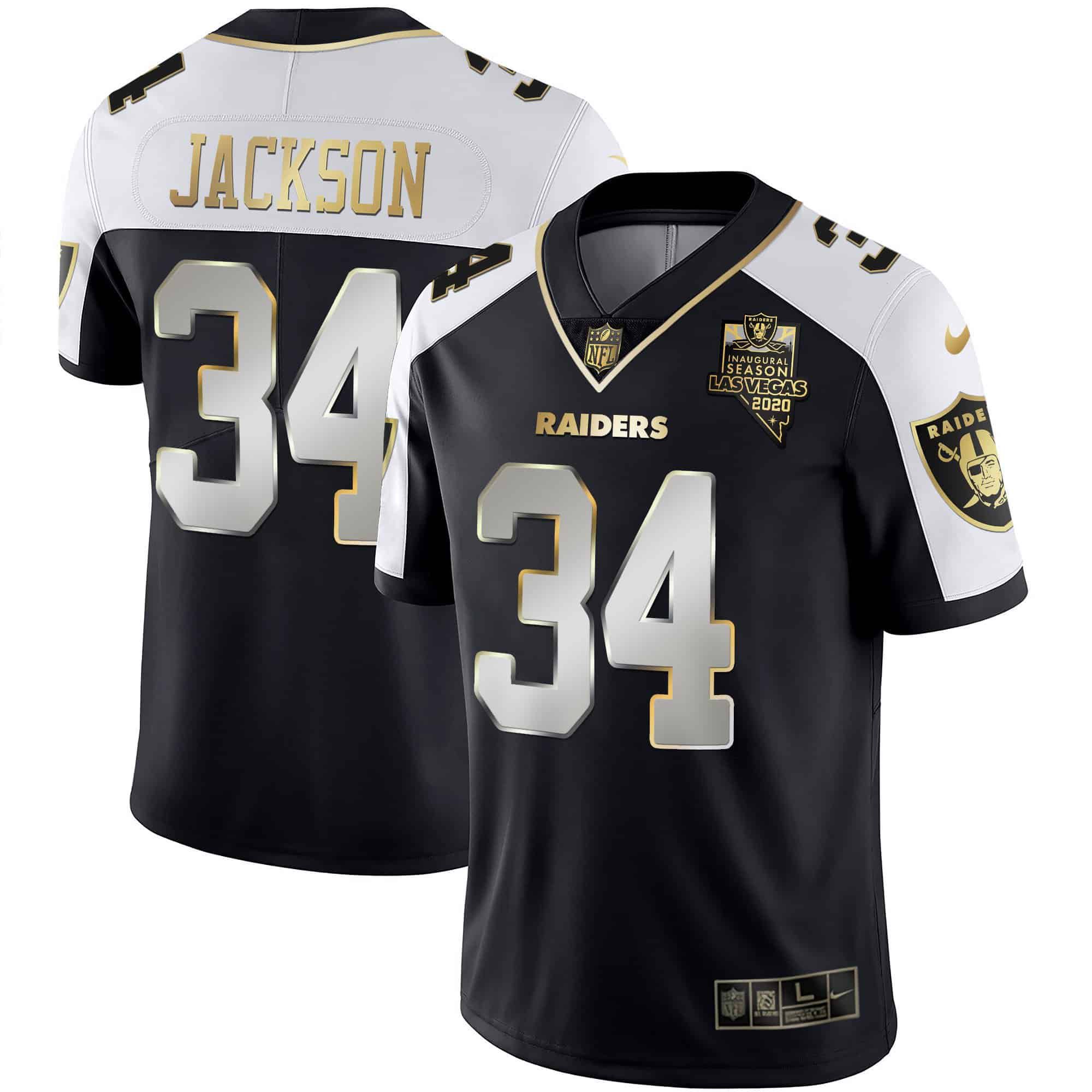 Men Oakland Raiders #34 Jackson 2024 Nike Vapor Black Gold & Black Inverted Limited NFL Jersey style 1